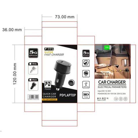 P01 PD45W Type-C / USB-C Buck Boost Car Charger with Type-C to Type-C Data Cable, with Type-C to Type-C Cable