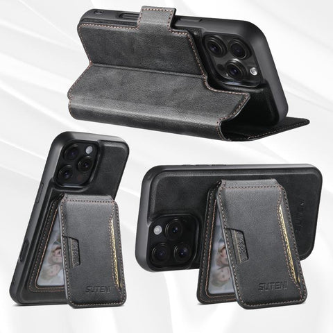 Suteni Q07S3 Left-Right Splicing Cowhide Pattern Flip Side Card Wallet Removable Magnetic Phone Case, For iPhone 14, For iPhone 14 Pro, For iPhone 14 Pro Max, For iPhone 13 Pro Max, For iPhone 13 Pro, For iPhone 13, For iPhone 12, For iPhone 12 Pro Max...