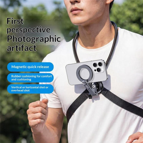 G03 360 Degree Rotation Magnetic Neck Phone Holder, Wearable POV Video Recording Bracket