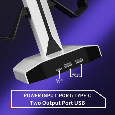 8006 USB Charging Ports 360 Degree Rotatable RGB Gaming Controller Holder Headphone Stand