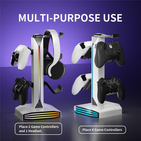 8006 USB Charging Ports 360 Degree Rotatable RGB Gaming Controller Holder Headphone Stand