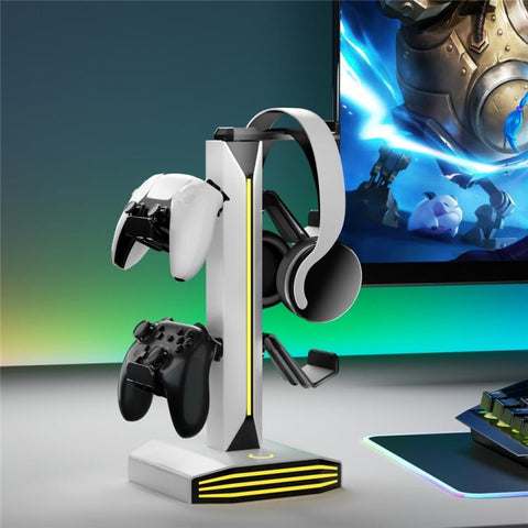 8006 USB Charging Ports 360 Degree Rotatable RGB Gaming Controller Holder Headphone Stand