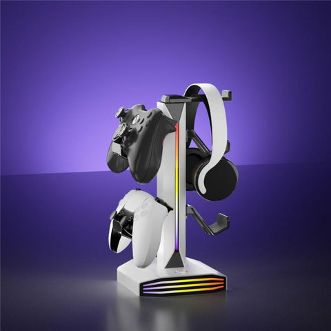 8006 USB Charging Ports 360 Degree Rotatable RGB Gaming Controller Holder Headphone Stand