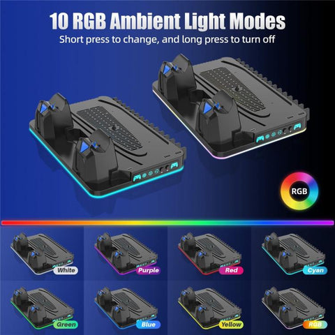For PS5 / PS5 Slim / PS5 Pro Cooling Stand Dual Controller Charging Station Game Storage Rack
