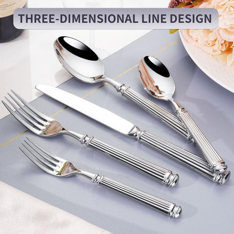 Mirror-Polished Roman Columns Stainless Steel Tableware, Dinner Knife, Dinner Fork, Dinner Spoon, Dessert Fork, Dessert Spoon