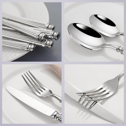 Mirror-Polished Roman Columns Stainless Steel Tableware, Dinner Knife, Dinner Fork, Dinner Spoon, Dessert Fork, Dessert Spoon