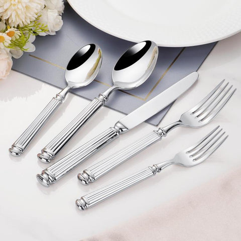 Mirror-Polished Roman Columns Stainless Steel Tableware, Dinner Knife, Dinner Fork, Dinner Spoon, Dessert Fork, Dessert Spoon