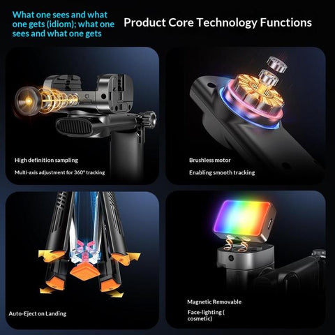 Q54 RGB Fill Light AI Gimbal Selfie Stick Face Tracking Magnetic Extendable Phone Tripod Stand, Q54