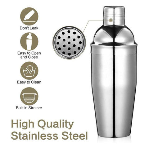 Stainless Steel Cocktail Set 750ml Shaker and Cocktail Tools, 7-Piece Set