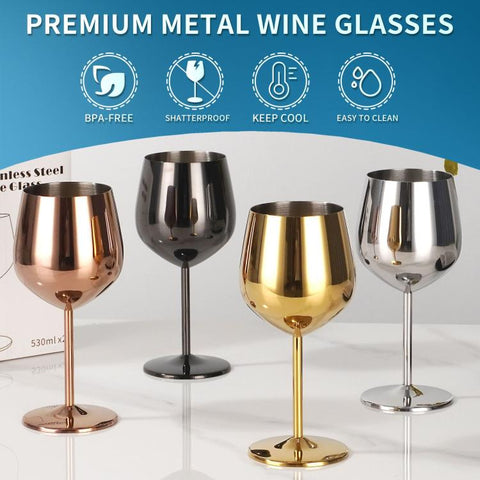 530ml Metal Stainless Steel Stemmed Champagne Wine Glass