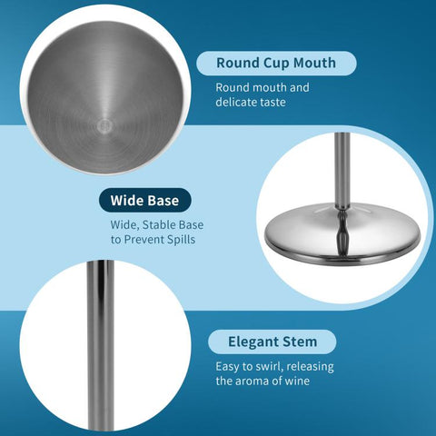 530ml Metal Stainless Steel Stemmed Champagne Wine Glass