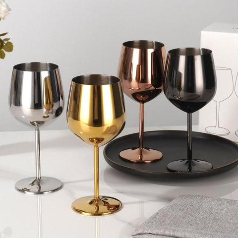 530ml Metal Stainless Steel Stemmed Champagne Wine Glass