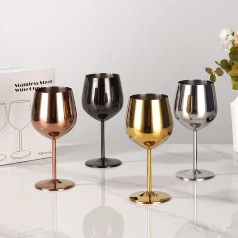 530ml Metal Stainless Steel Stemmed Champagne Wine Glass