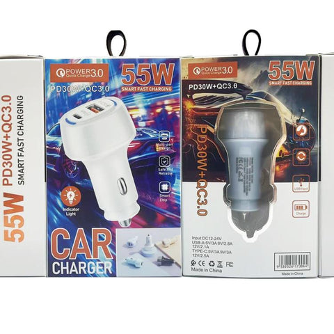 P78 55W PD3.0 / PPS + QC3.0 USB Macron Color Car Charger, without Cable