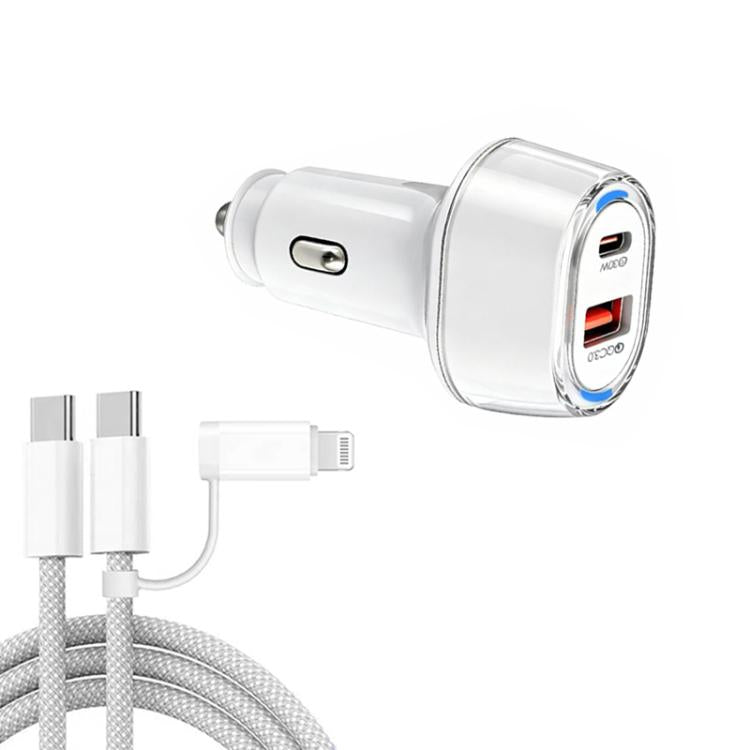 P78 55W PD3.0 + QC3.0 USB Car Charger with Type-C to 8 Pin / Type-C Data Cable, with Cable