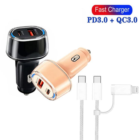 P78 55W PD3.0 + QC3.0 USB Car Charger with Type-C to 8 Pin / Type-C Data Cable, with Cable