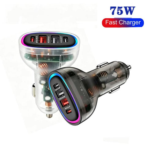 P54 75W PD3.0 USB-C x 2+USB x 2 Multi Protocol Car Charger, without Cable