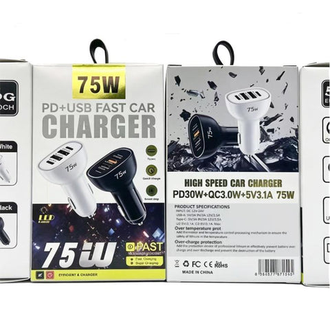 P54 75W PD3.0 USB-C x 2+USB x 2 Multi Protocol Car Charger, without Cable
