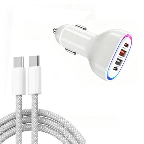 P54 75W PD3.0 USB-C x 2 + USB x 2 Car Charger with Type-C to Type-C Data Cable, with Cable
