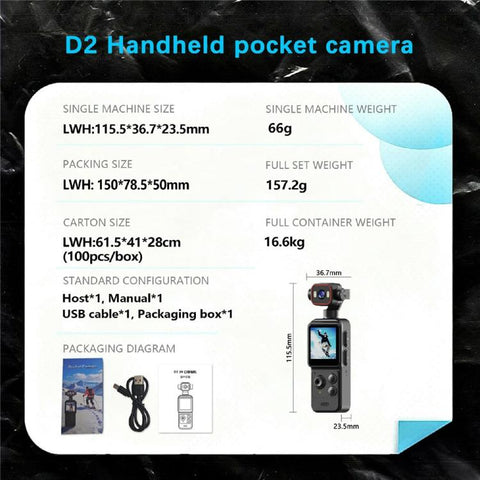 D2 4K Action Camera 270 Degree Rotation Lens 1.54 inch HD Screen WiFi Sports Camera with LED Light, D2