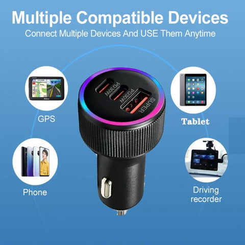 M31 Aluminum Alloy 85W PD30W x 2 + QC3.0 Car Charger with Type-C / 8 Pin Data Cable