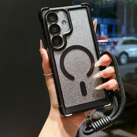 Electroplated Gradient Glitter Matte Acrylic Magnetic Phone Case with Strap, For Galaxy S24 FE 5G, For Galaxy S24 Ultra 5G, For Galaxy S24+ 5G, For Galaxy S24 5G