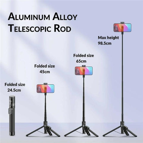 JMARY KT-209 98.5cm Selfie Stick Aluminum Alloy Foldable Tripod with Wireless Remote for Live Streaming, KT-209