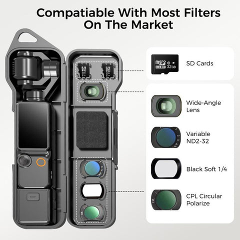 Desiontal Hard Shell Storage Box with Filter Slot & SD Card Slot, For DJI Osmo Pocket 4 / 3