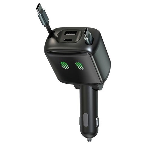 GE15 65W PD 4-Port Car Charger with Dual Retractable Type-C Cable & LED Ambient Light, GE15