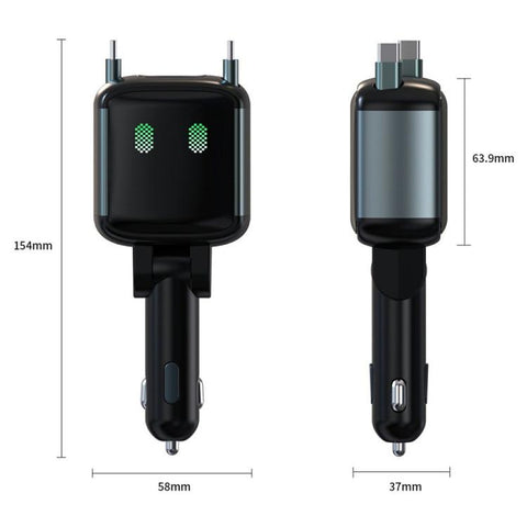 GE15 65W PD 4-Port Car Charger with Dual Retractable Type-C Cable & LED Ambient Light, GE15