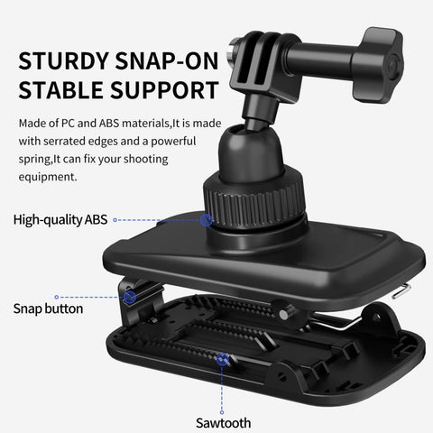 Magnetic 360 Adjustable Quick-Release Backpack Clip for DJI, Insta360, GoPro and Other Action Cameras, For Action Cameras