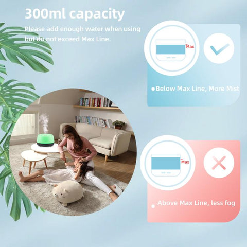 300ml Aromatherapy Diffuser, Essential Oil Diffuser with 7 Color Changing LED Lights, Ultrasonic Cool Mist Humidifier for Bedroom, Home, Office, White Wood Grain, Light Wood Grain, White, Dark Wood Grain