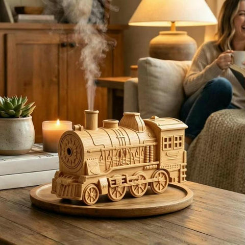 Vintage Railway Humidifier 300ml Jellyfish Mist Aroma Diffuser 4 LED Light Modes Remote Timer Christmas Birthday Creative Gift, US Plug, UK Plug, EU Plug, AU Plug
