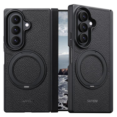 Suteni G9 Large Lychee Pattern Hinge Magnetic Holder Phone Case, For Galaxy Z Fold8 5G, For Galaxy Z Fold8 Ultra 5G, For Galaxy Z Fold7 5G