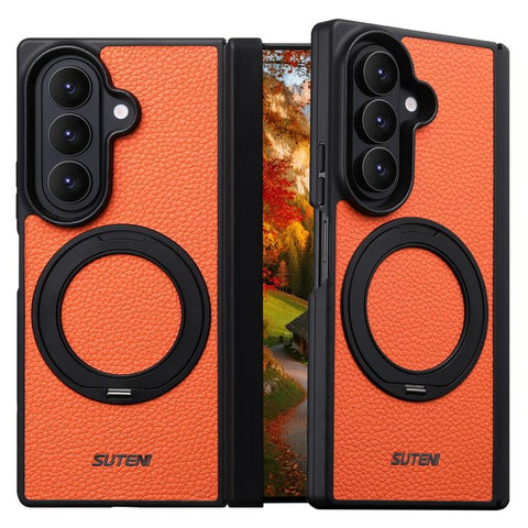 Suteni G9 Large Lychee Pattern Hinge Magnetic Holder Phone Case, For Galaxy Z Fold8 5G, For Galaxy Z Fold8 Ultra 5G, For Galaxy Z Fold7 5G