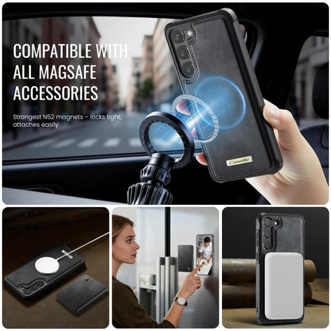 CaseMe Me80 Series Detachable Wallet Magnetic RFID Vegan Leather Phone Case, For Galaxy S23 5G