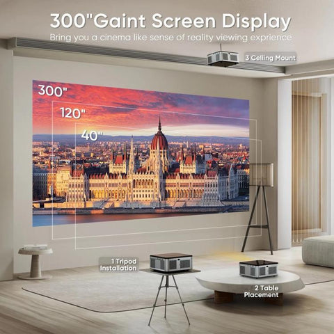 T20 Android 11 4000 Lumens 4K/8K Decode 1080P Native Auto Focus and Keystone Projector, UK Plug, US Plug, EU Plug, AU Plug