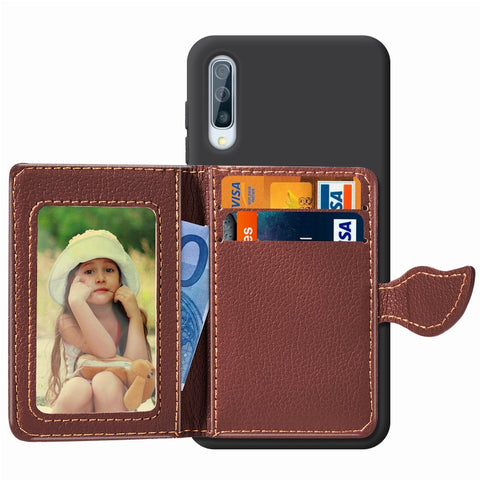 Litchi Pattern Card Bag Wallet Bracket + TPU Phone Case with Card Slot Wallet Bracket Function For Galaxy A50, Black, Green, Brown, Red, Blue