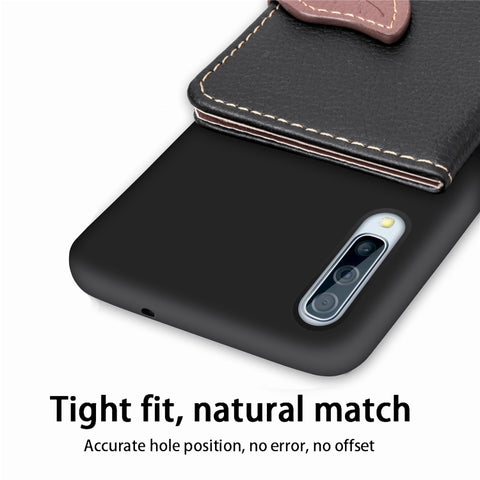 Litchi Pattern Card Bag Wallet Bracket + TPU Phone Case with Card Slot Wallet Bracket Function For Galaxy A50, Black, Green, Brown, Red, Blue