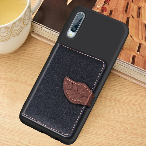 Litchi Pattern Card Bag Wallet Bracket + TPU Phone Case with Card Slot Wallet Bracket Function For Galaxy A50, Black, Green, Brown, Red, Blue