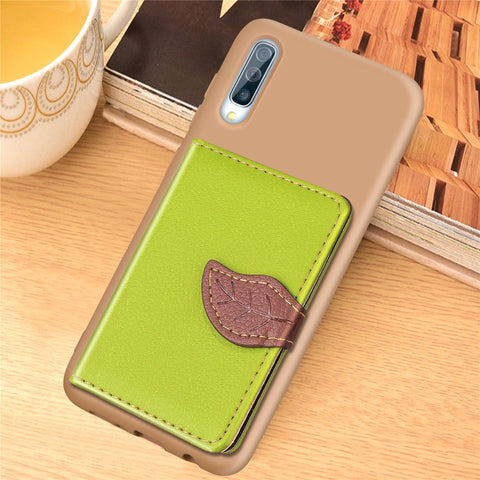 Litchi Pattern Card Bag Wallet Bracket + TPU Phone Case with Card Slot Wallet Bracket Function For Galaxy A50, Black, Green, Brown, Red, Blue