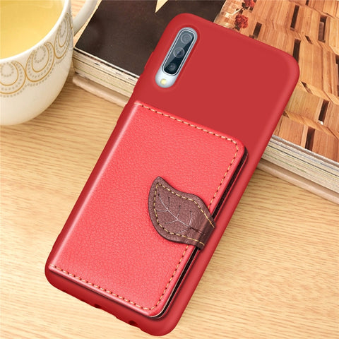 Litchi Pattern Card Bag Wallet Bracket + TPU Phone Case with Card Slot Wallet Bracket Function For Galaxy A50, Black, Green, Brown, Red, Blue