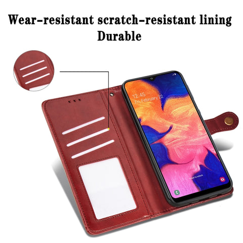 Retro Solid Color Leather Buckle Mobile Phone Protection Leather Case with Photo Frame & Card Slot & Wallet & Bracket Function for Galaxy A10, For Galaxy A10