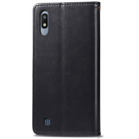 Retro Solid Color Leather Buckle Mobile Phone Protection Leather Case with Photo Frame & Card Slot & Wallet & Bracket Function for Galaxy A10, For Galaxy A10