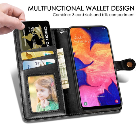 Retro Solid Color Leather Buckle Mobile Phone Protection Leather Case with Photo Frame & Card Slot & Wallet & Bracket Function for Galaxy A10, For Galaxy A10