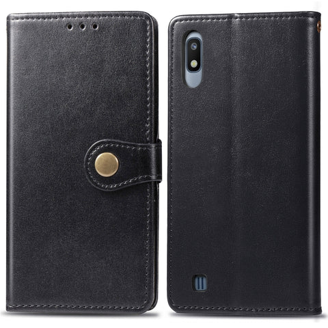 Retro Solid Color Leather Buckle Mobile Phone Protection Leather Case with Photo Frame & Card Slot & Wallet & Bracket Function for Galaxy A10, For Galaxy A10