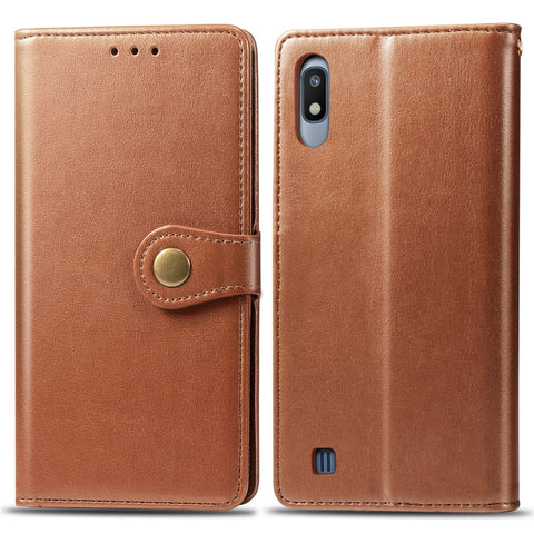 Retro Solid Color Leather Buckle Mobile Phone Protection Leather Case with Photo Frame & Card Slot & Wallet & Bracket Function for Galaxy A10, For Galaxy A10