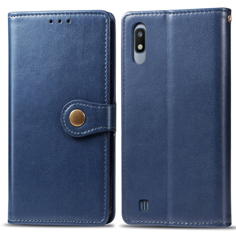 Retro Solid Color Leather Buckle Mobile Phone Protection Leather Case with Photo Frame & Card Slot & Wallet & Bracket Function for Galaxy A10, For Galaxy A10