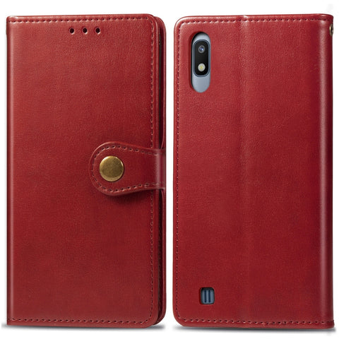 Retro Solid Color Leather Buckle Mobile Phone Protection Leather Case with Photo Frame & Card Slot & Wallet & Bracket Function for Galaxy A10, For Galaxy A10