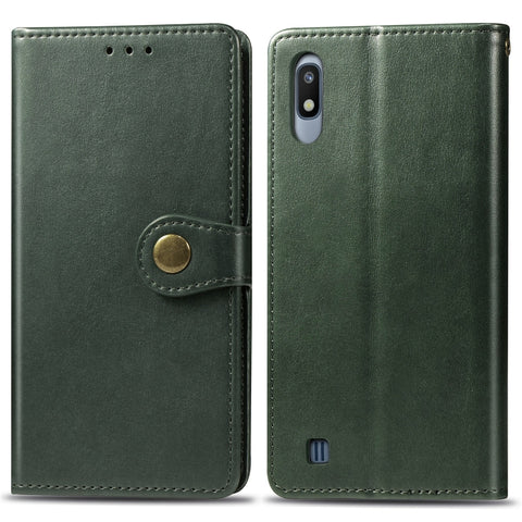 Retro Solid Color Leather Buckle Mobile Phone Protection Leather Case with Photo Frame & Card Slot & Wallet & Bracket Function for Galaxy A10, For Galaxy A10